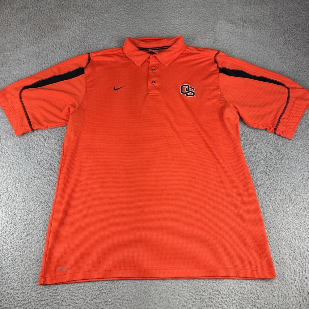 Oregon State Beavers Polo Shirt Nike Y2K Orange Short‎ Sleeve Men Xl Loose